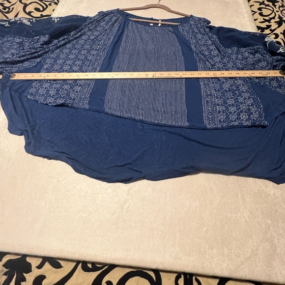Free People Womens Indigo Dreams Tunic Embroidered Mesh Balloon Sleeves Boho XL - Picture 10 of 16